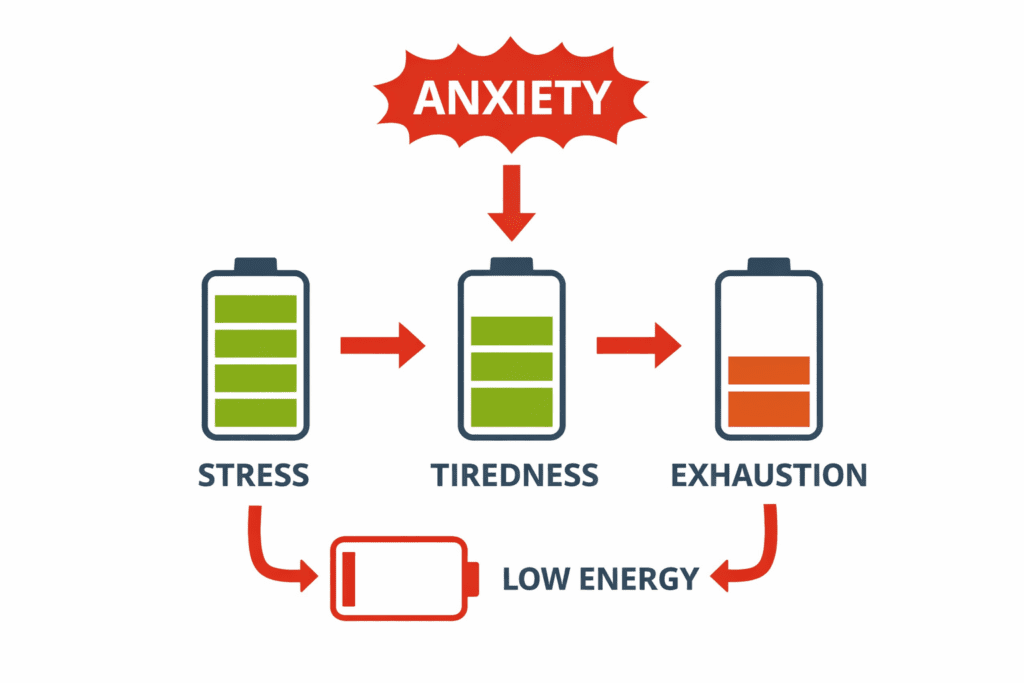 diagram showing how anxiety drains energy gradually
