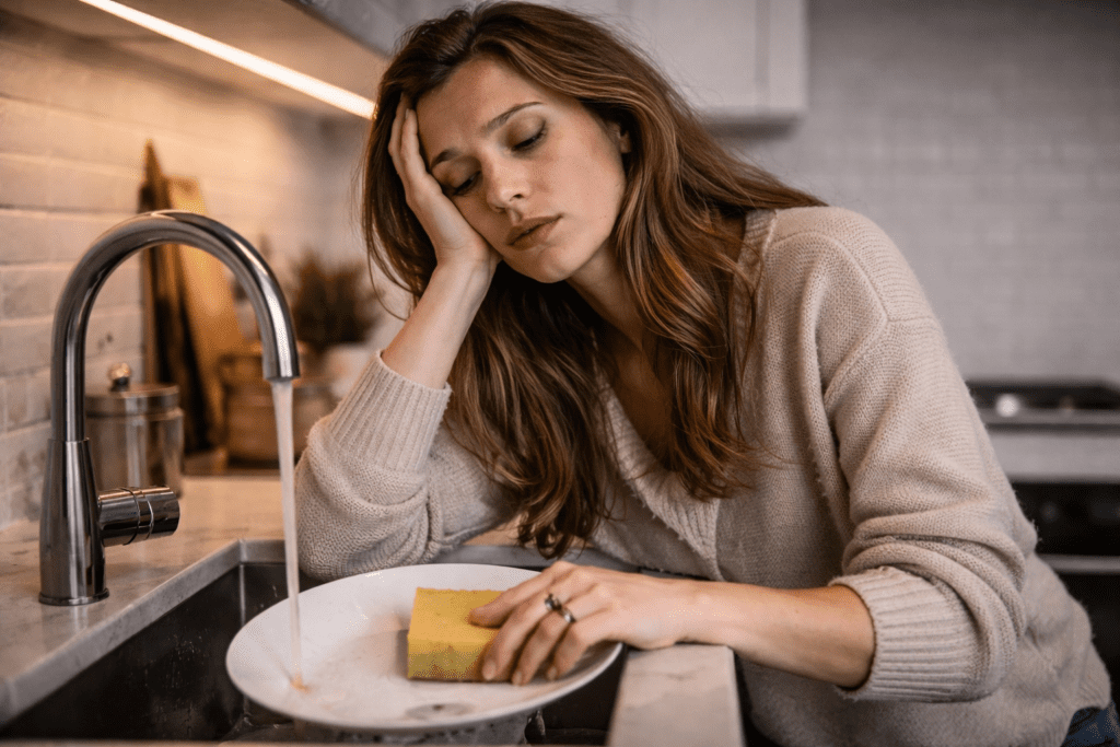 woman feeling tired doing simple daily tasks