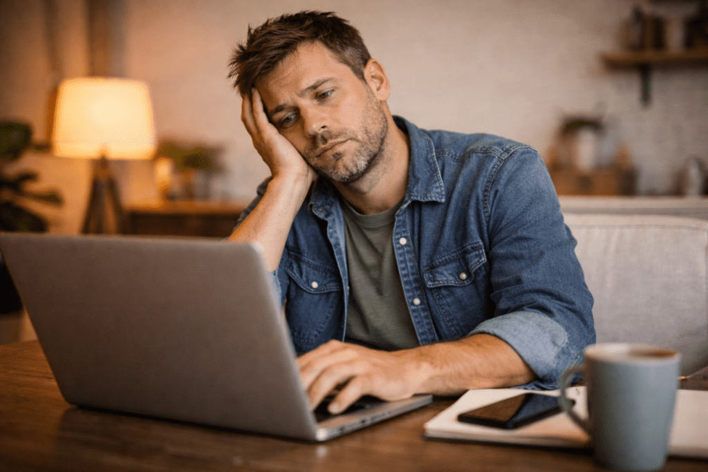 man working but feeling mentally drained due to anxiety
