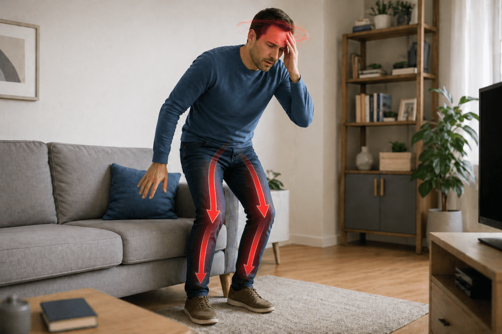 blood shifting to legs when standing causing dizziness