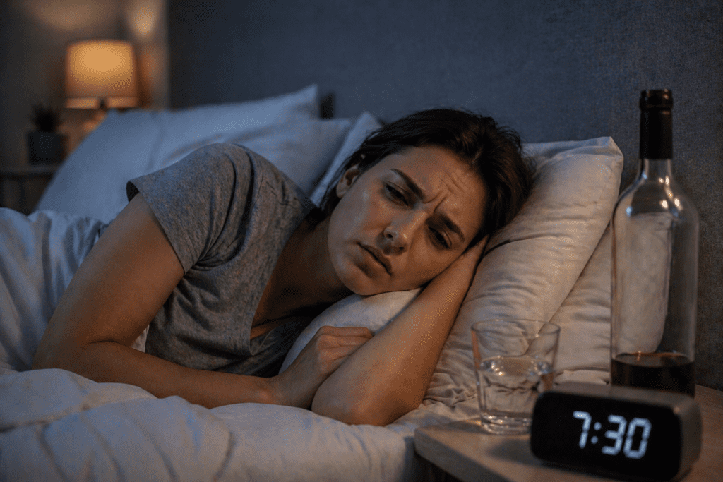 woman feeling tired even after sleeping after drinking alcohol
