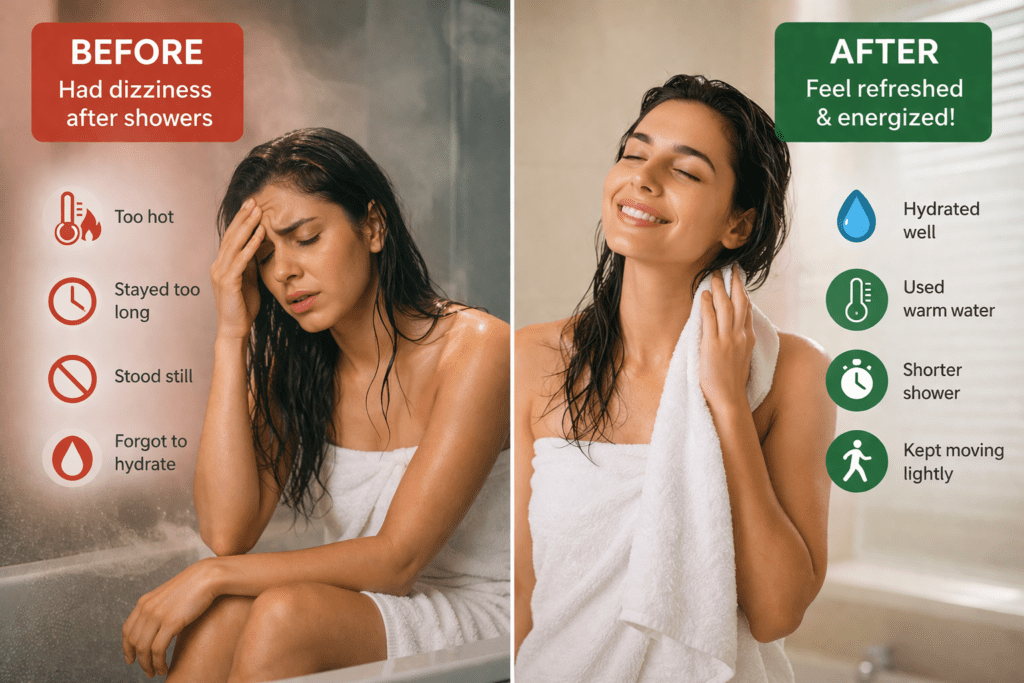Person feeling refreshed after adjusting shower habits