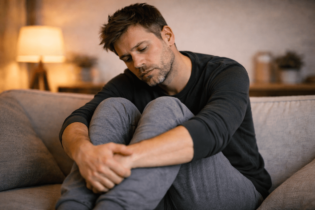 man feeling heavy body due to anxiety fatigue