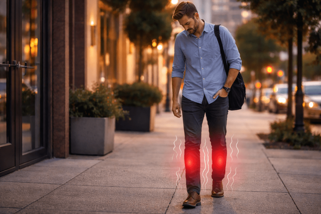 Man feeling heavy legs when starting to walk