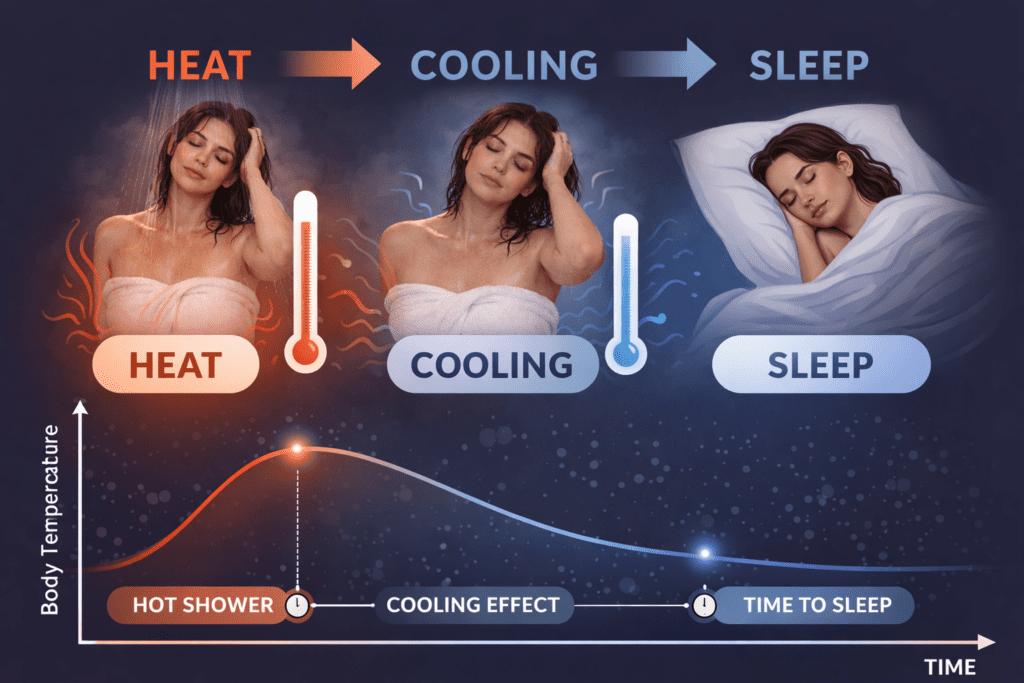 How body temperature changes after a hot shower causing sleepiness