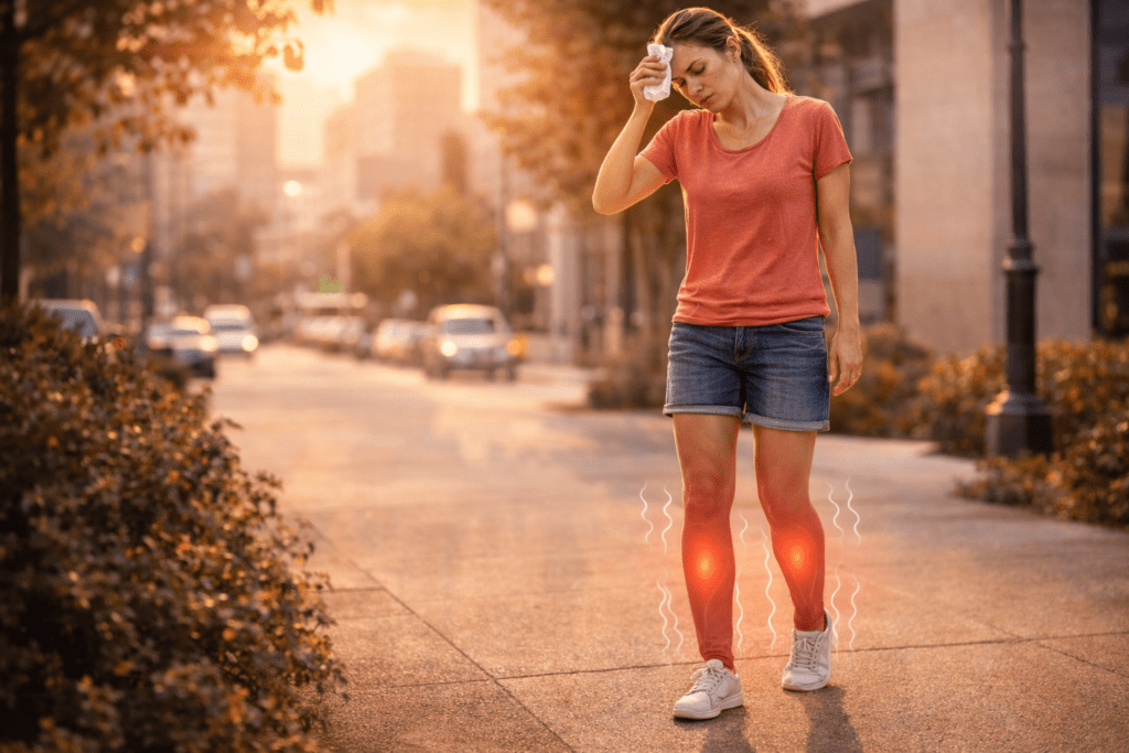 Woman in hot weather feeling heavy legs