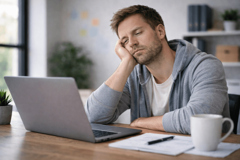 lack of movement reducing alertness and causing heavy eyes