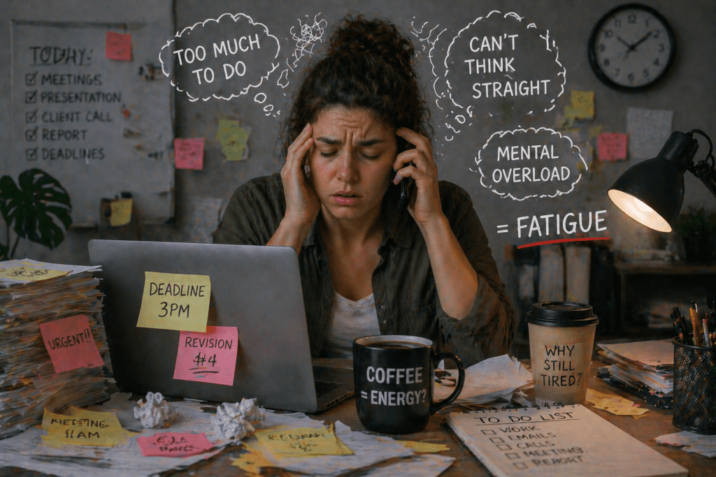 mental overload causing tiredness after coffee