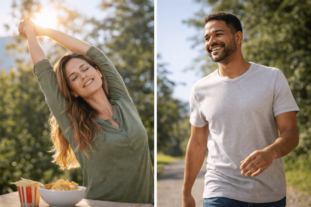 person improving energy levels with movement and sunlight