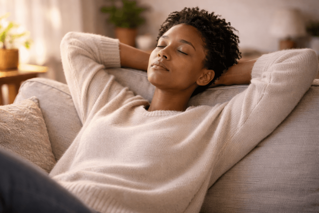 person relaxing to reduce anxiety fatigue