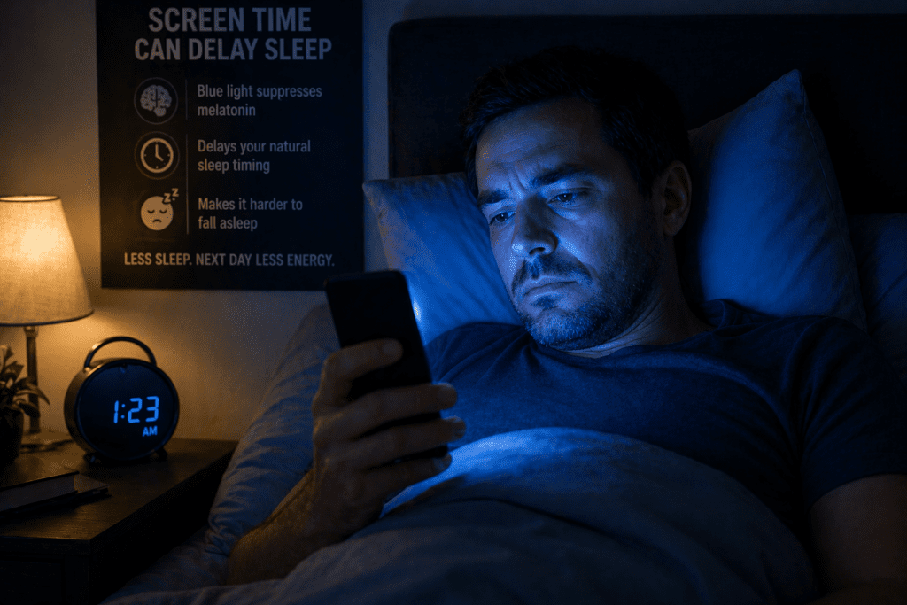 late night screen use affecting sleep timing