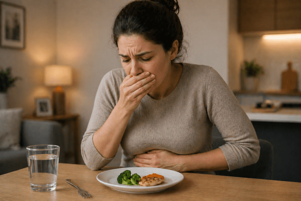 woman feeling sick even after small meal