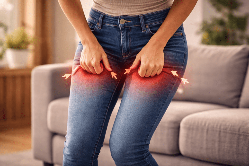 Tight clothing affecting leg circulation