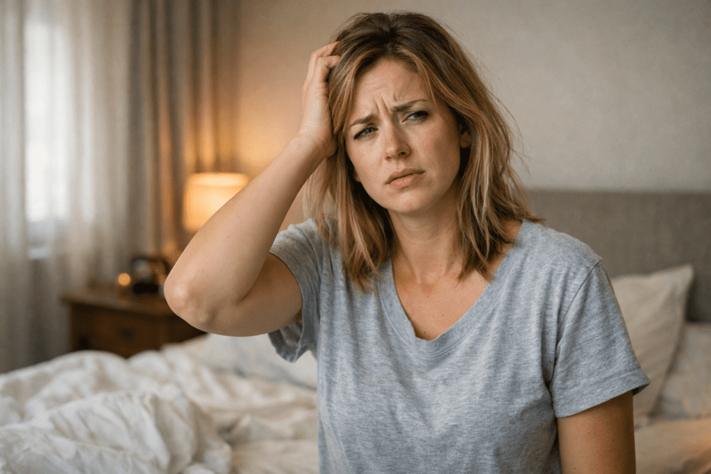 morning fatigue woman waking up feeling tired and confused