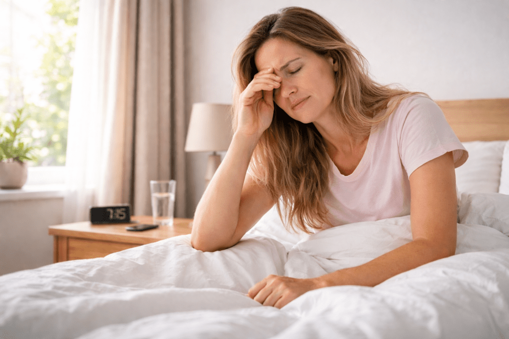 person waking up tired even after sleeping enough hours