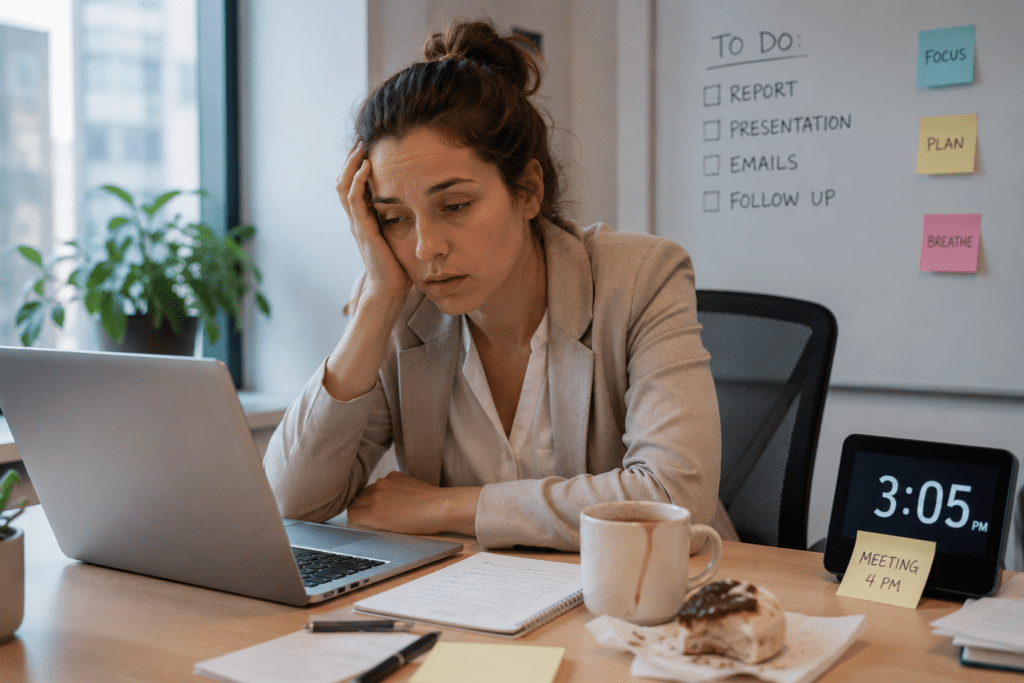 woman having an afternoon energy crash from blood sugar swings