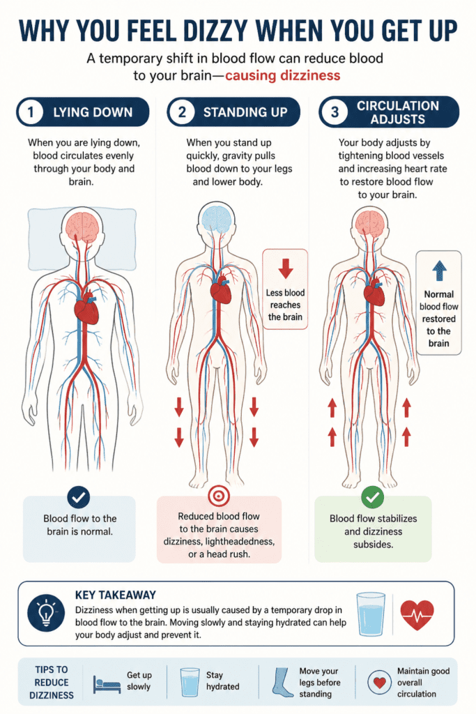 blood flow shift causing dizziness when getting up