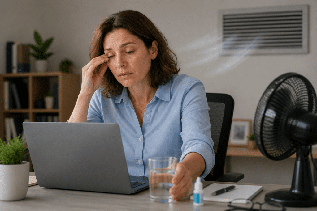 dry blinking and indoor air making eye strain worse