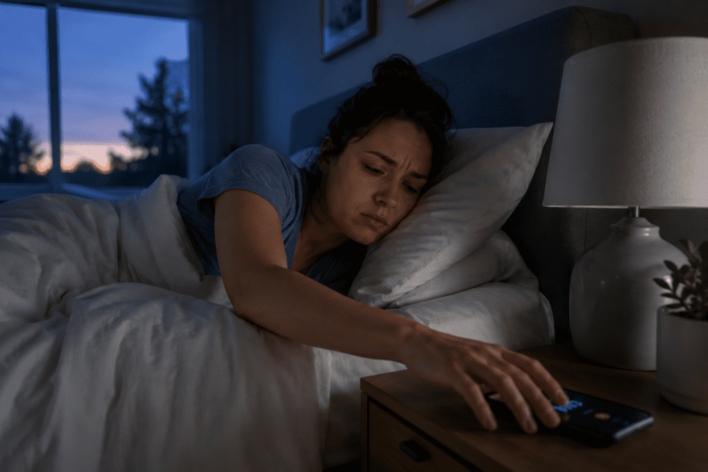 woman waking early to an alarm before sunrise and cutting sleep short
