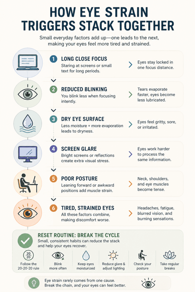 infographic showing how eye strain triggers stack together