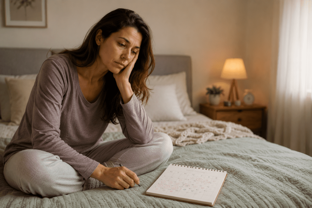 woman tracking hormone shifts and fatigue across her cycle