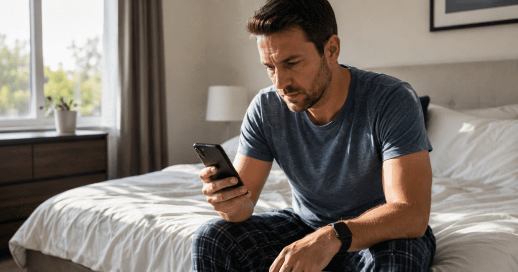 adult checking deep sleep score on a sleep tracker