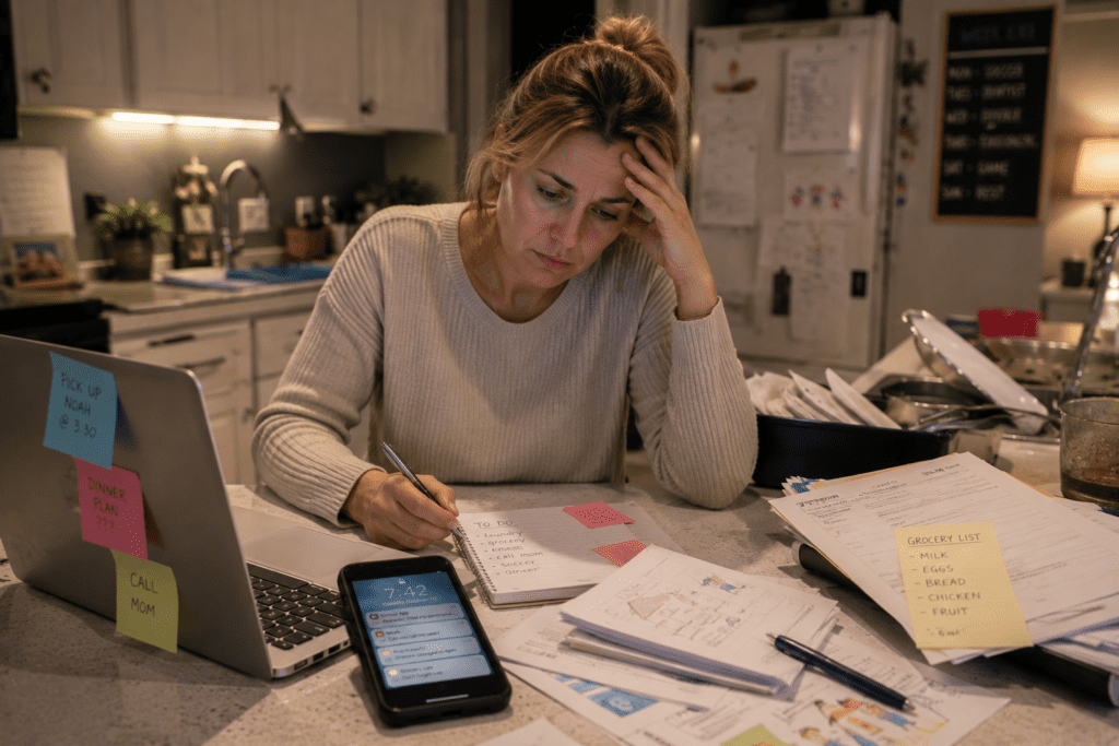 woman feeling tired from stress load and daily responsibilities