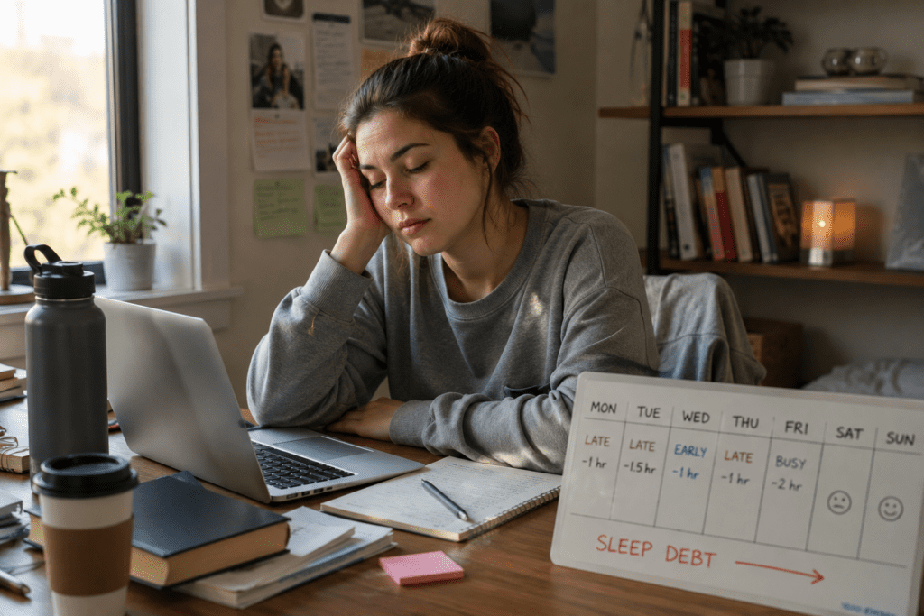 sleep debt building through the week causing tiredness