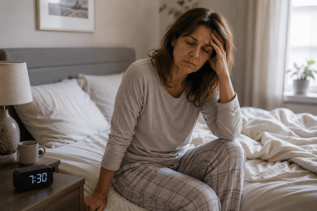 woman waking up tired even after enough sleep