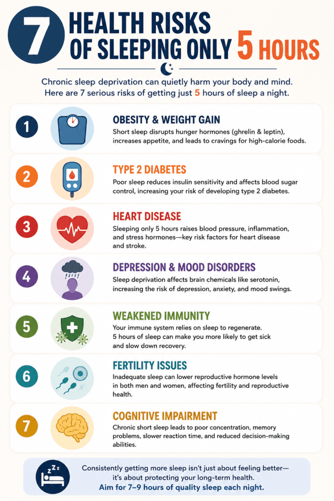 showing health risks of sleeping only 5 hours