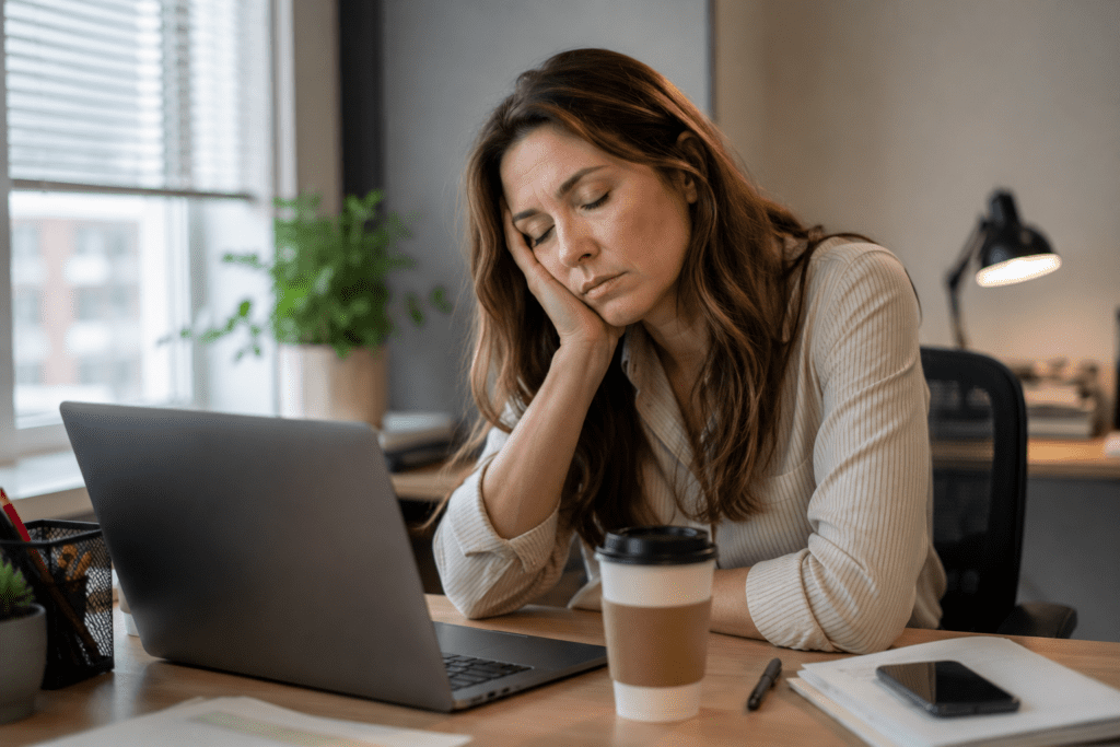 woman having an afternoon energy crash after short sleep