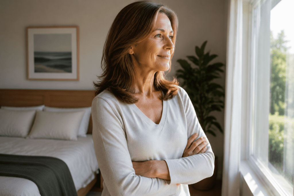 woman waking refreshed after balanced sleep cycles
