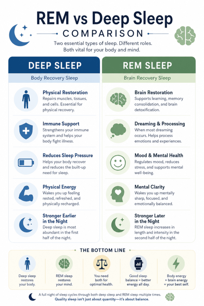 comparison chart showing REM sleep vs deep sleep differences